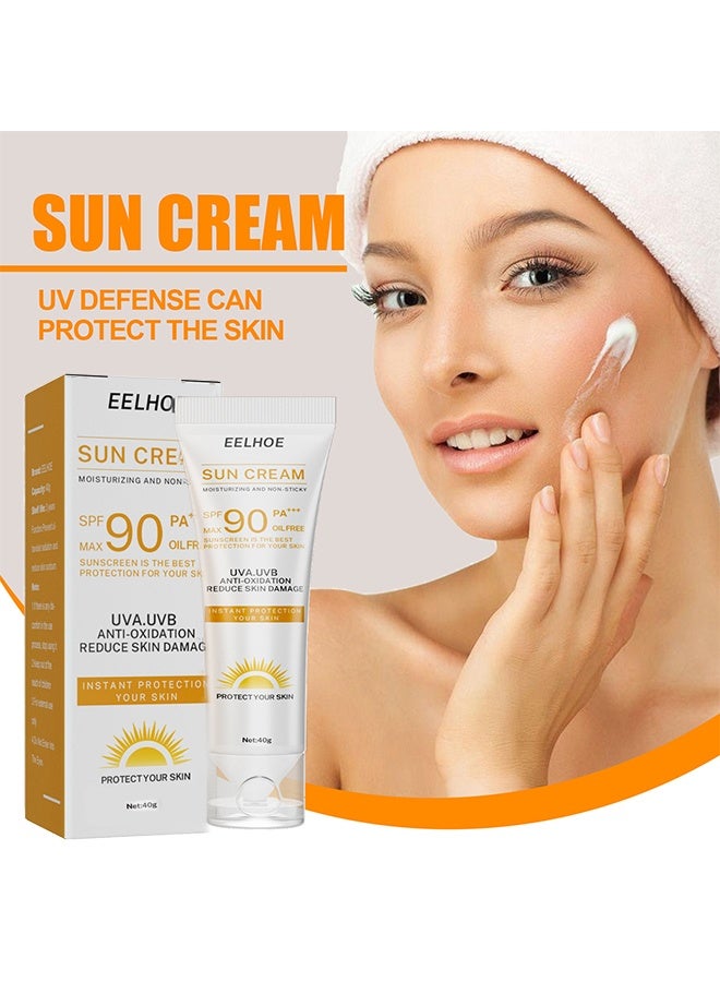 إيلهو كريم شمس لوجه 40 جرام، واقي شمسي مرطب وغير لزج SPF 90، مرطب للوجه مضاد للأكسدة يقلل من تلف البشرة - Image 2